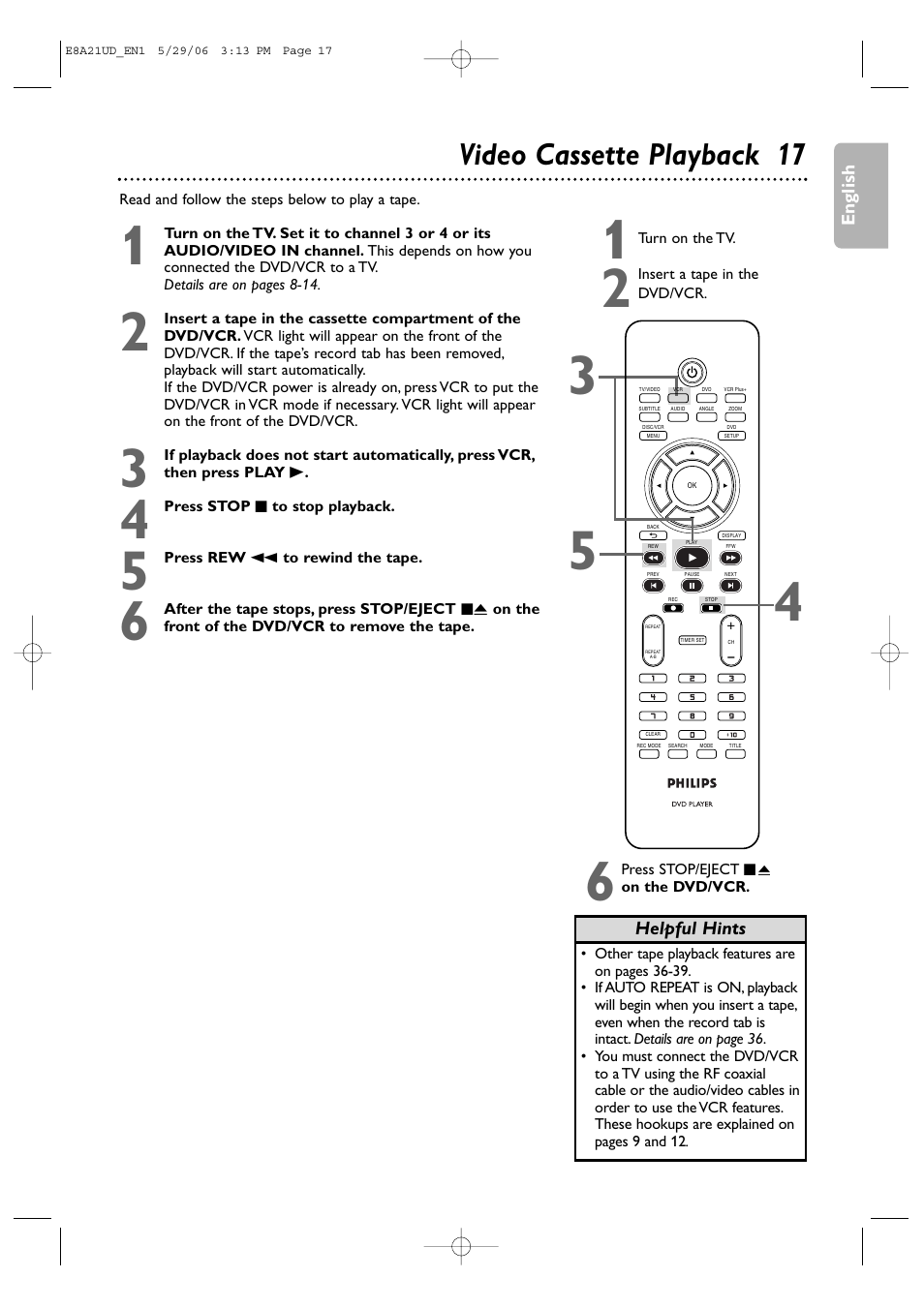 Video cassette playback 17 | Philips DVP3200V/37B User Manual | Page 17 / 74