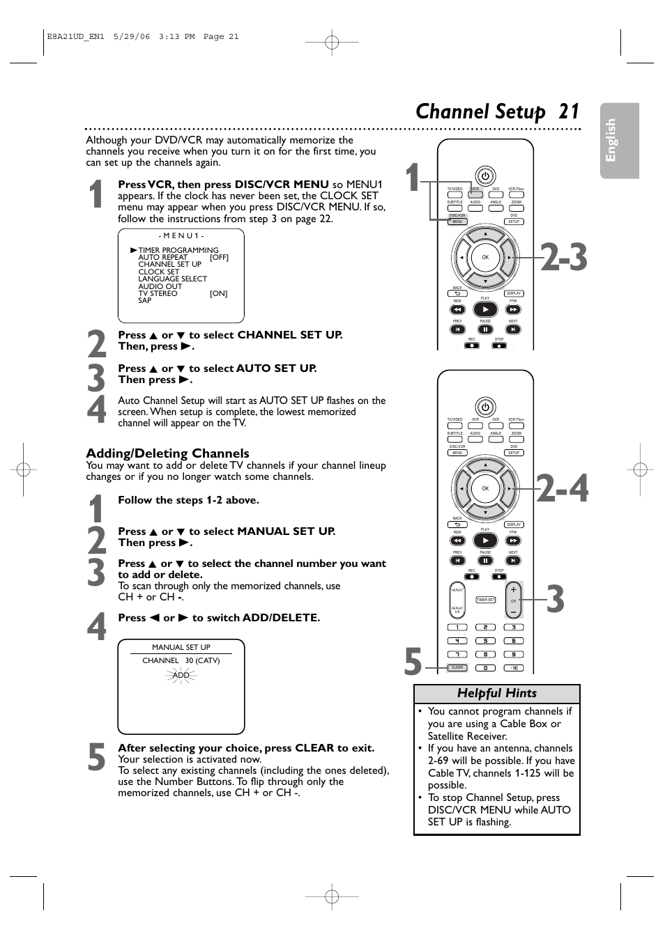 Channel setup 21 | Philips DVP3200V/37B User Manual | Page 21 / 74