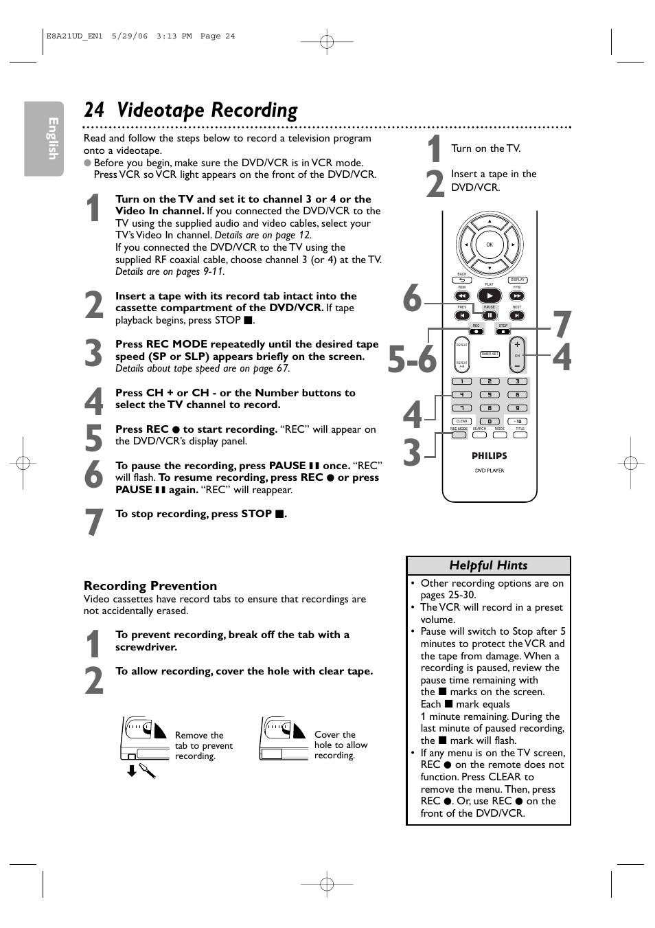 24 videotape recording | Philips DVP3200V/37B User Manual | Page 24 / 74