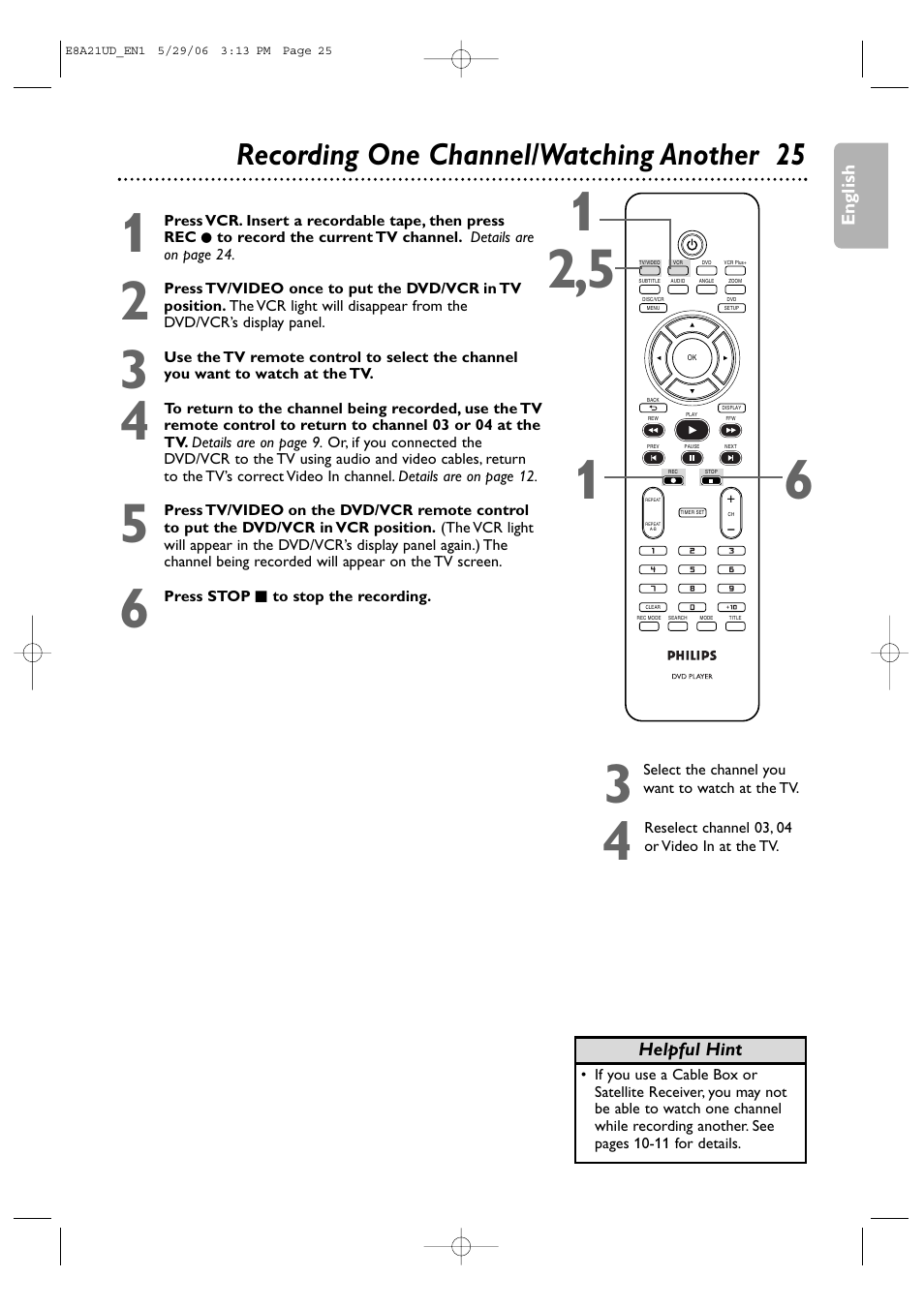 Recording one channel/watching another 25 | Philips DVP3200V/37B User Manual | Page 25 / 74