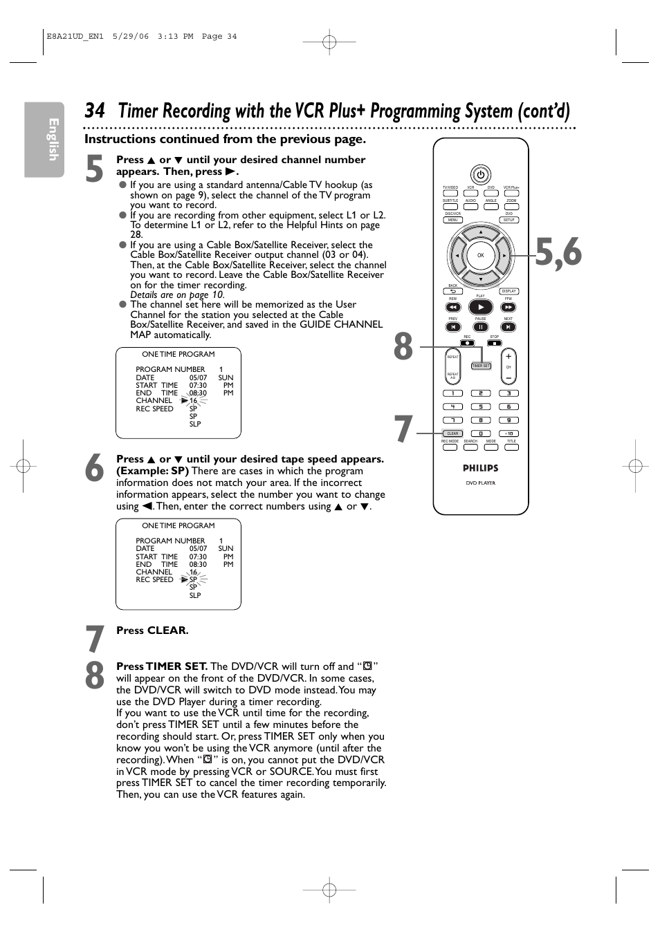 English, Instructions continued from the previous page | Philips DVP3200V/37B User Manual | Page 34 / 74