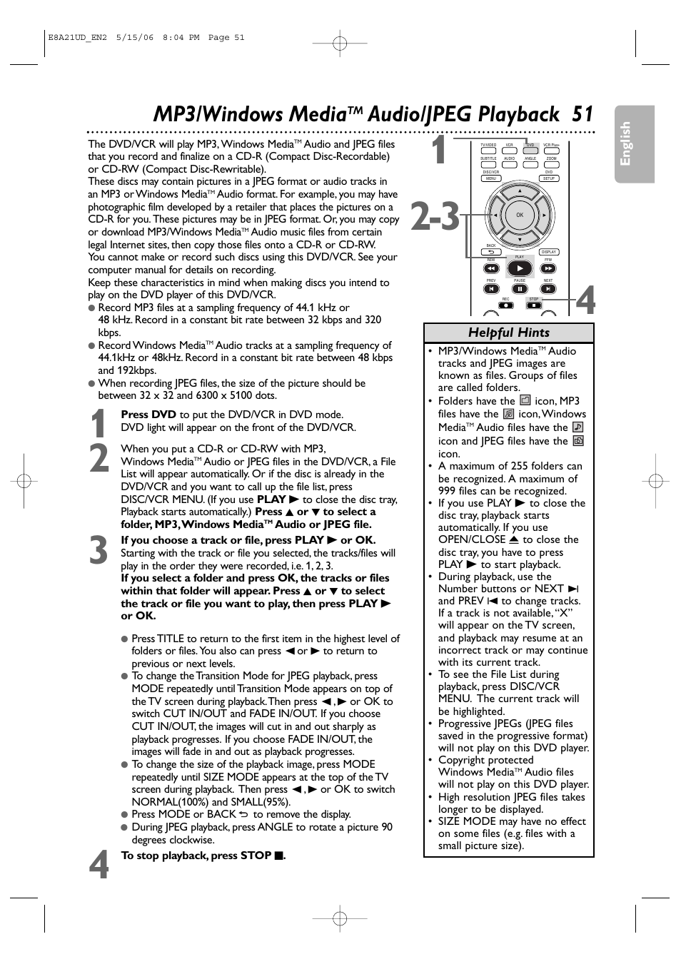 Mp3/windows media, Audio/jpeg playback 51 | Philips DVP3200V/37B User Manual | Page 51 / 74