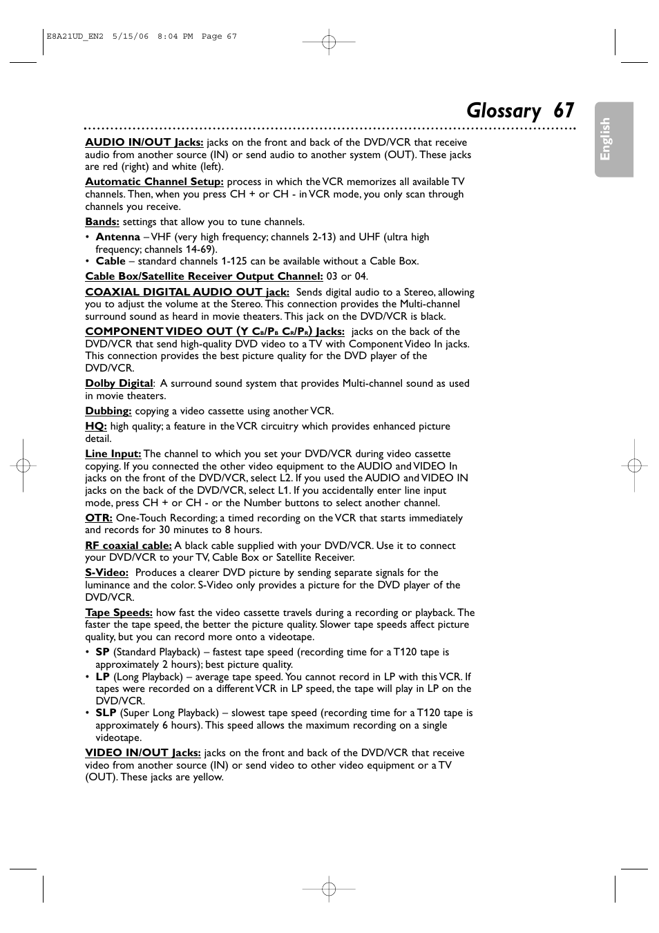 Glossary 67 | Philips DVP3200V/37B User Manual | Page 67 / 74