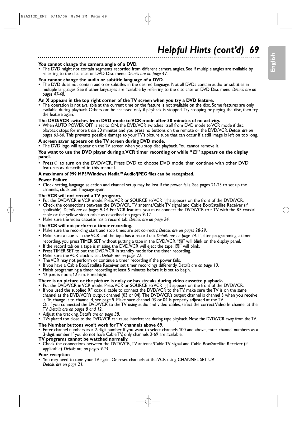 Helpful hints (cont’d) 69 | Philips DVP3200V/37B User Manual | Page 69 / 74