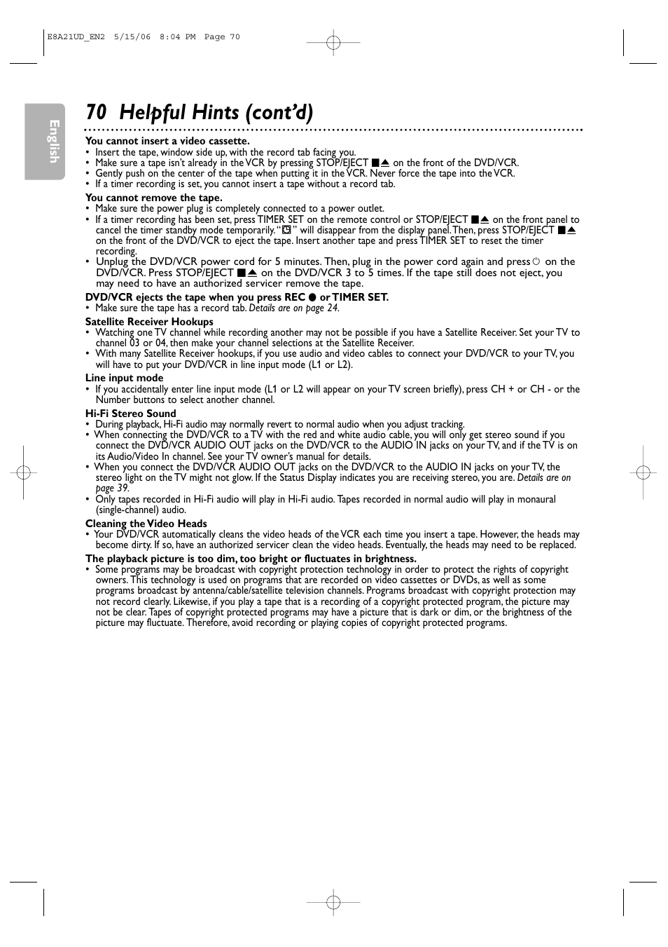 70 helpful hints (cont’d) | Philips DVP3200V/37B User Manual | Page 70 / 74