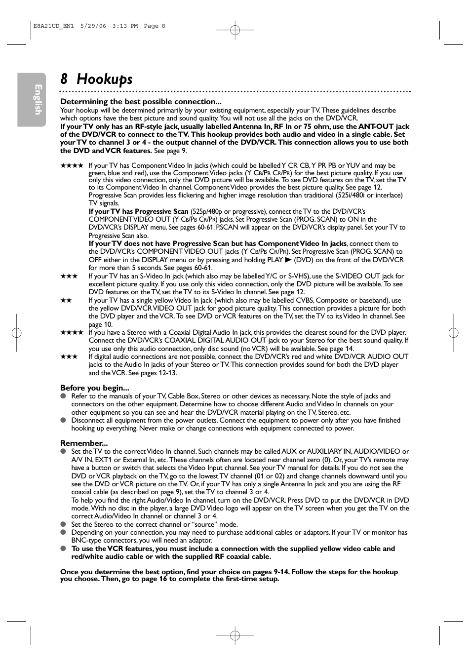 8 hookups, English | Philips DVP3200V/37B User Manual | Page 8 / 74