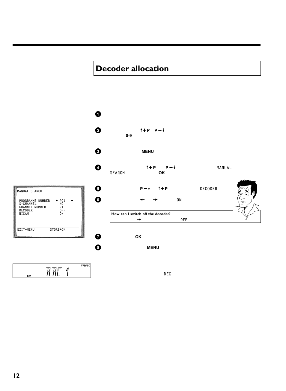 Decoder allocation, Bbc1, Installing your video recording | Philips VR620/07 User Manual | Page 16 / 66