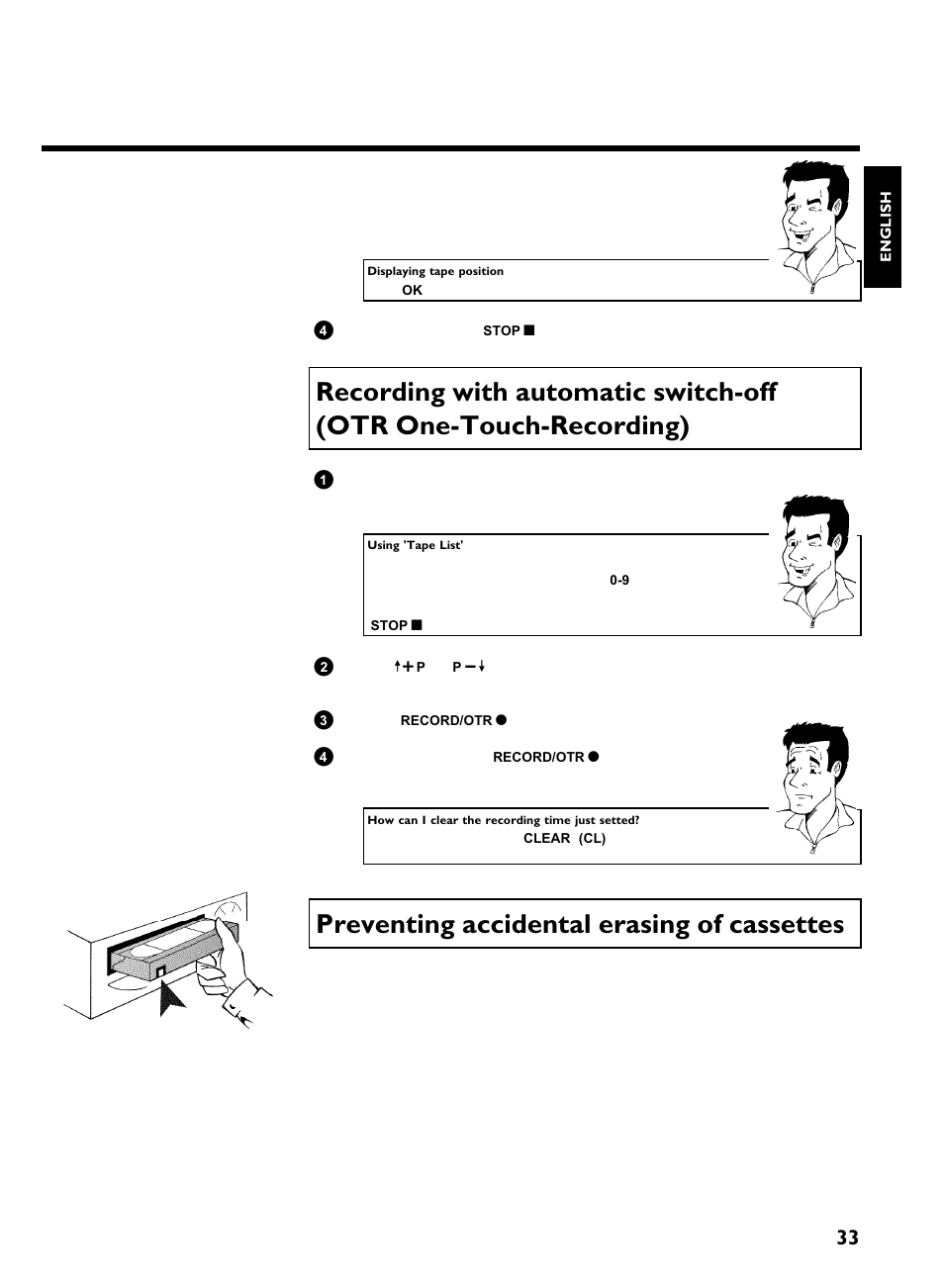 Preventing accidental erasing of cassettes, Manual recording | Philips VR620/07 User Manual | Page 37 / 66