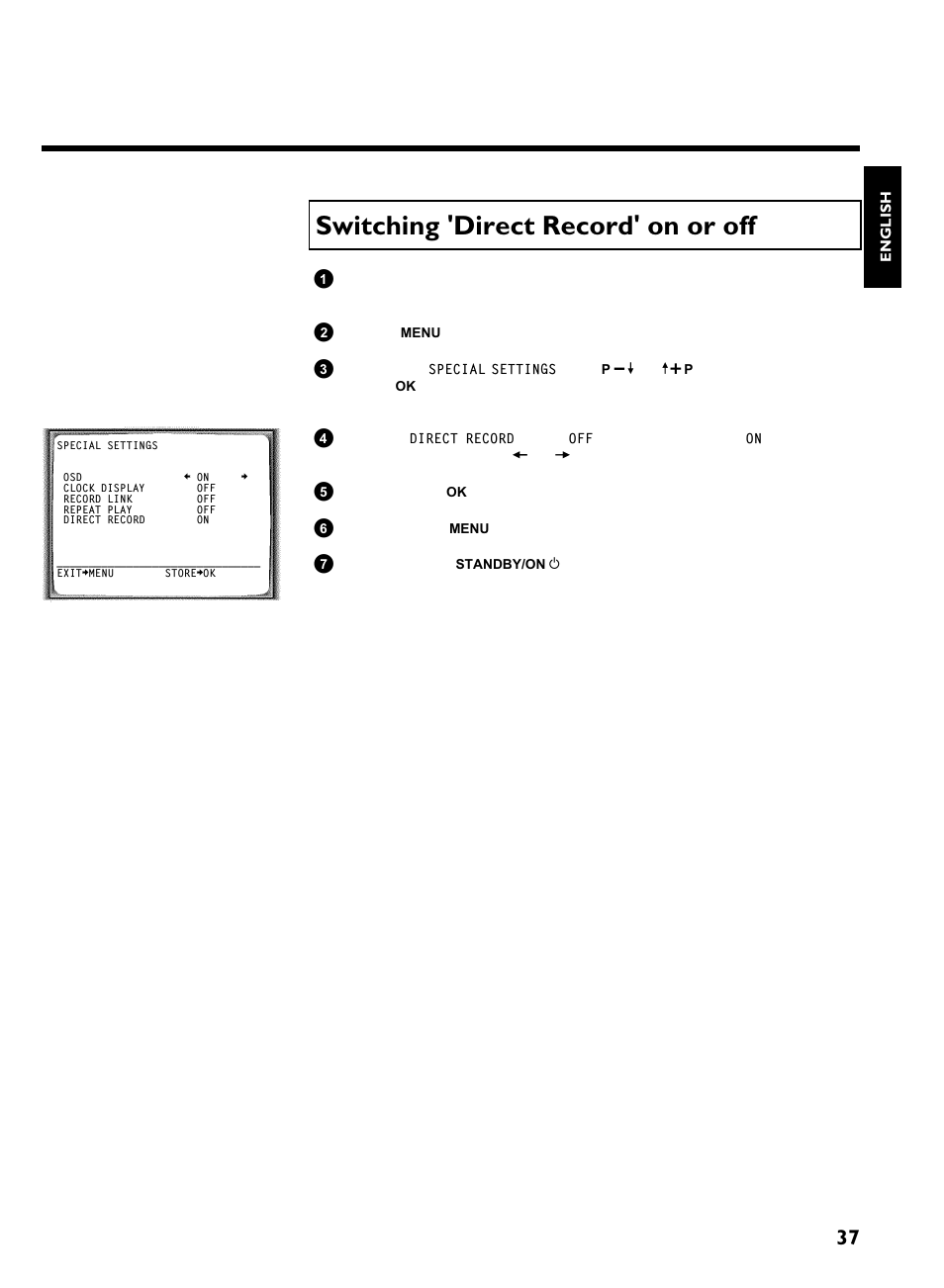 Switching 'direct record' on or off, Manual recording | Philips VR620/07 User Manual | Page 41 / 66