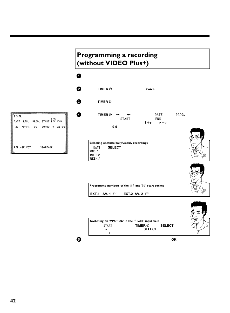 Programming a recording (without video plus+), Programming a recording (timer) | Philips VR620/07 User Manual | Page 46 / 66