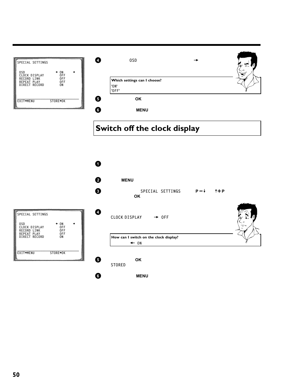 Switch off the clock display, Other functions | Philips VR620/07 User Manual | Page 54 / 66