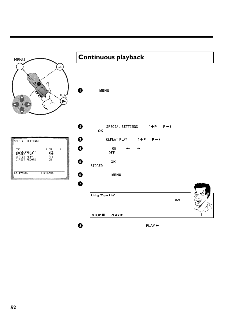 Continuous playback, Other functions | Philips VR620/07 User Manual | Page 56 / 66