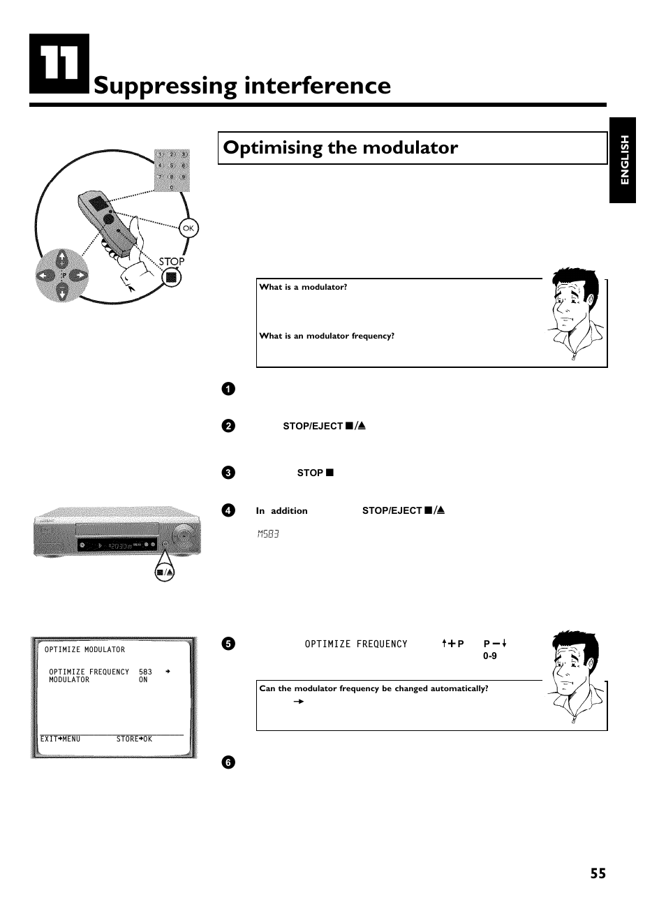 Suppressing interference, Optimising the modulator | Philips VR620/07 User Manual | Page 59 / 66