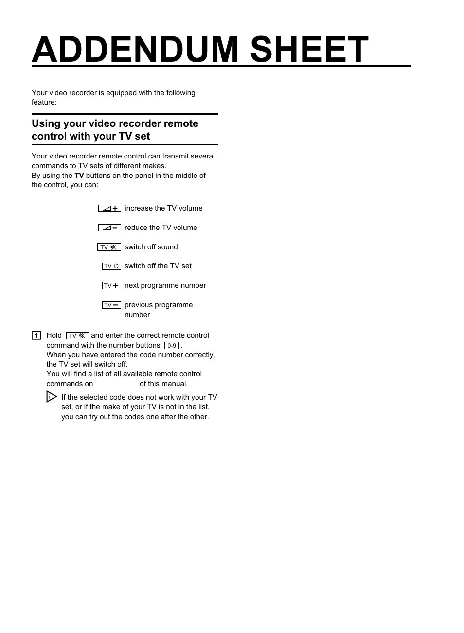 Addendum sheet | Philips VR620/07 User Manual | Page 65 / 66