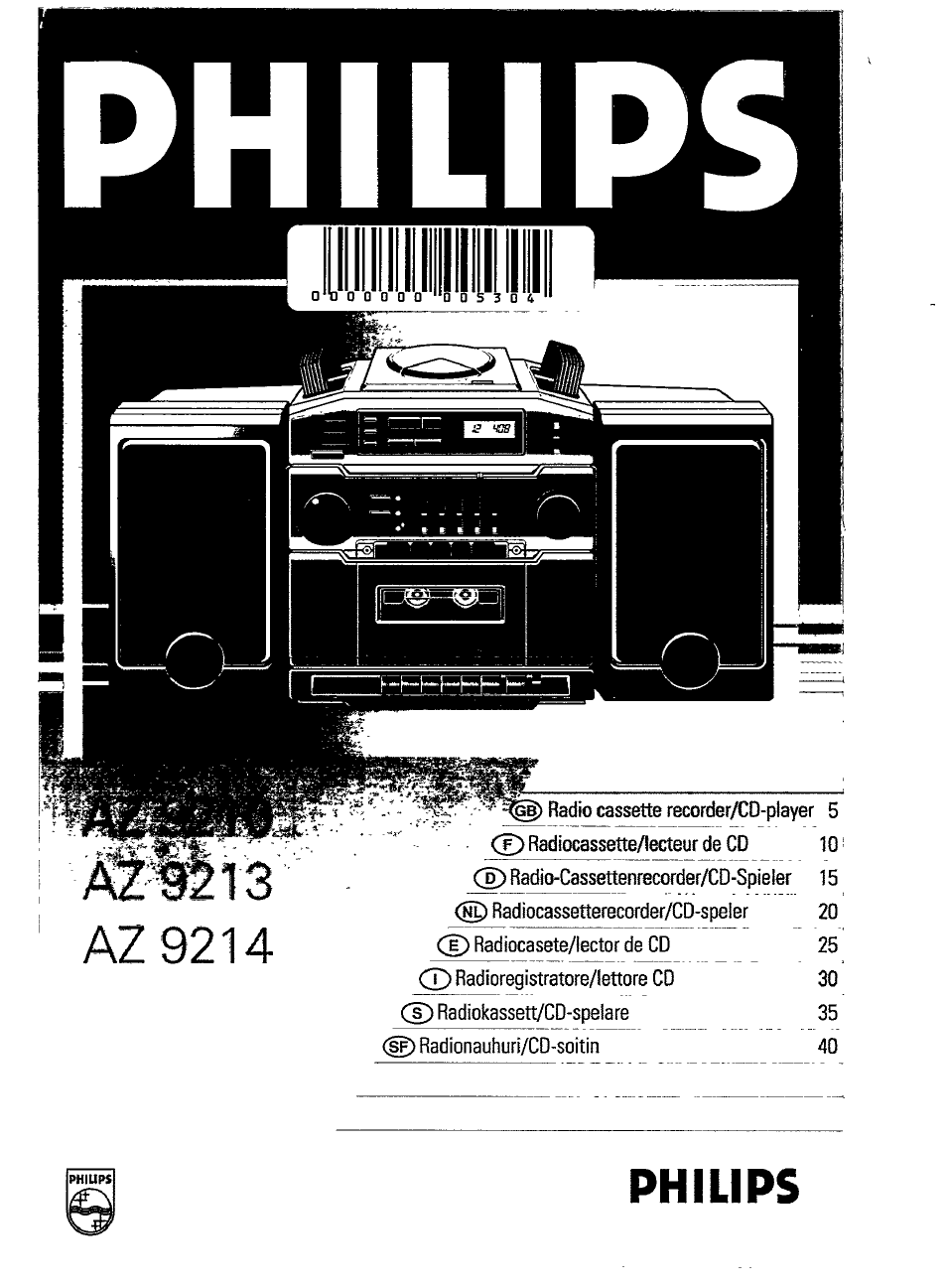 Philips RADIO CASSETTE RECORDER AZ 9213 User Manual | 15 pages