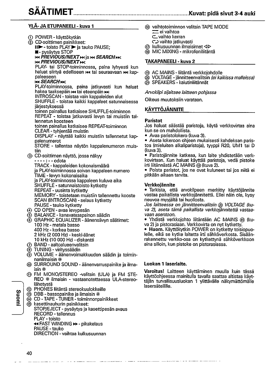 Kuvat: pida sivut 3-4 auki, Saatimet | Philips RADIO CASSETTE RECORDER AZ 9213 User Manual | Page 5 / 15