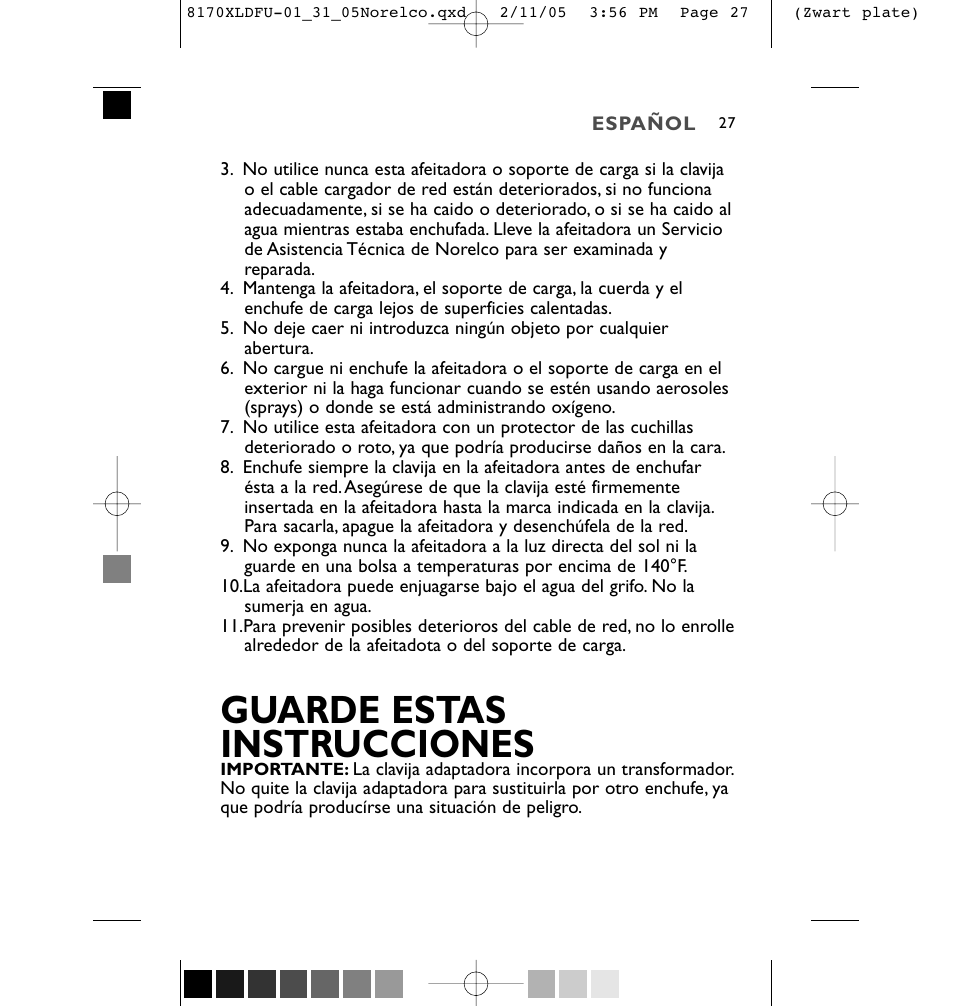 Guarde estas instrucciones | Philips Speed-XL 8170XLCC User Manual | Page 27 / 48