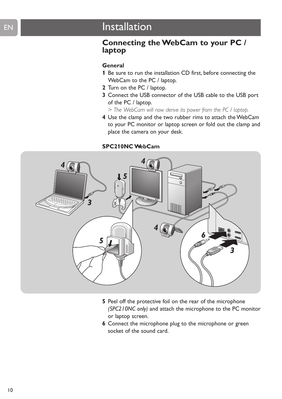 Installation | Philips SPC215NC User Manual | Page 10 / 22