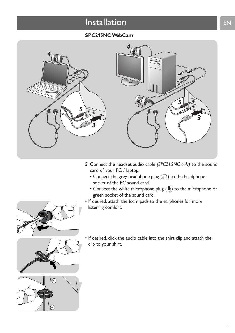 Installation | Philips SPC215NC User Manual | Page 11 / 22