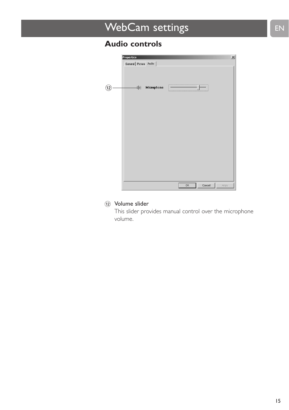 Webcam settings | Philips SPC215NC User Manual | Page 15 / 22