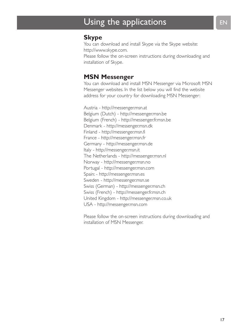 Using the applications | Philips SPC215NC User Manual | Page 17 / 22