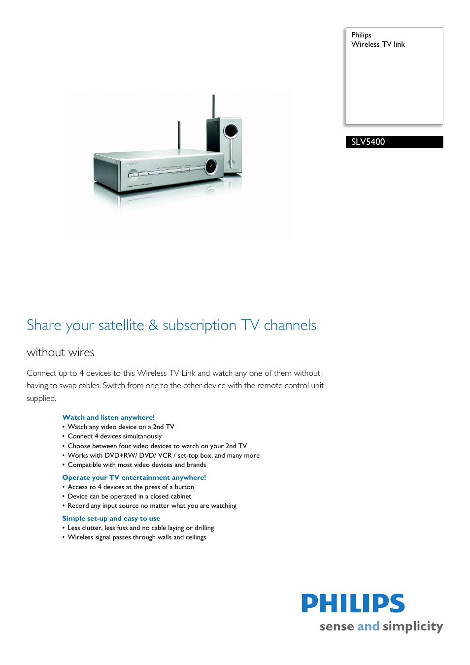 Philips SLV5400 User Manual | 2 pages