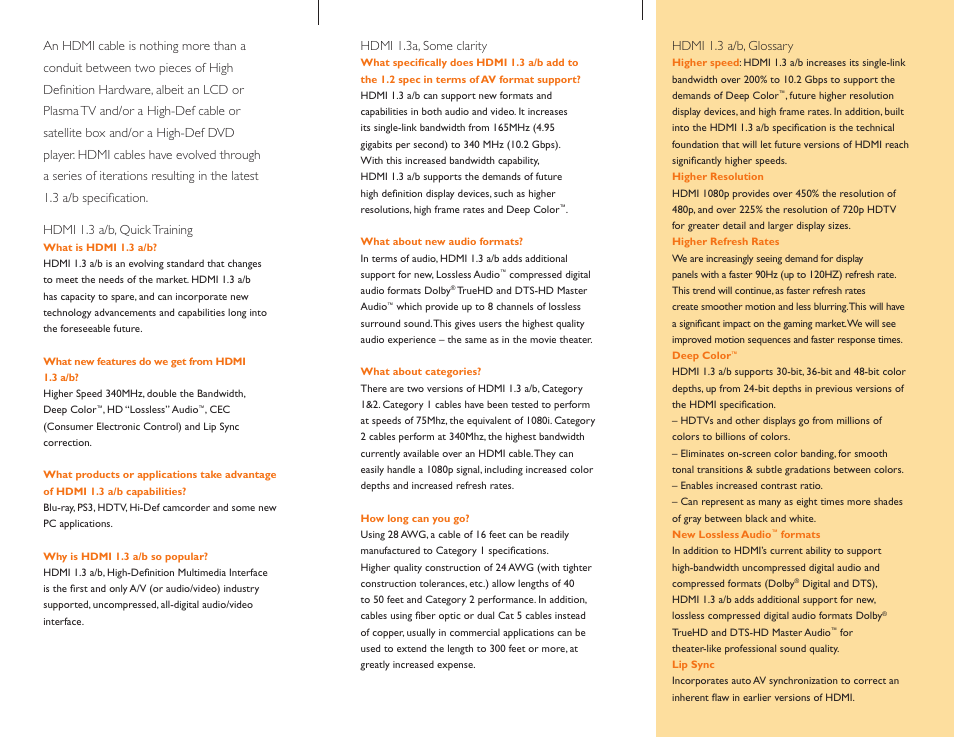 Hdmi 1.3a, some clarity, Hdmi 1.3 a/b, glossary | Philips HDMI SWV3431W/27 User Manual | Page 2 / 2