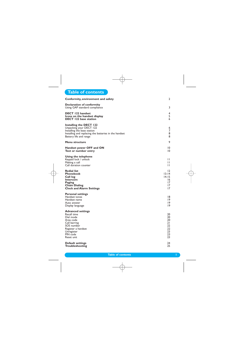 Philips DECT 122 User Manual | Page 2 / 27