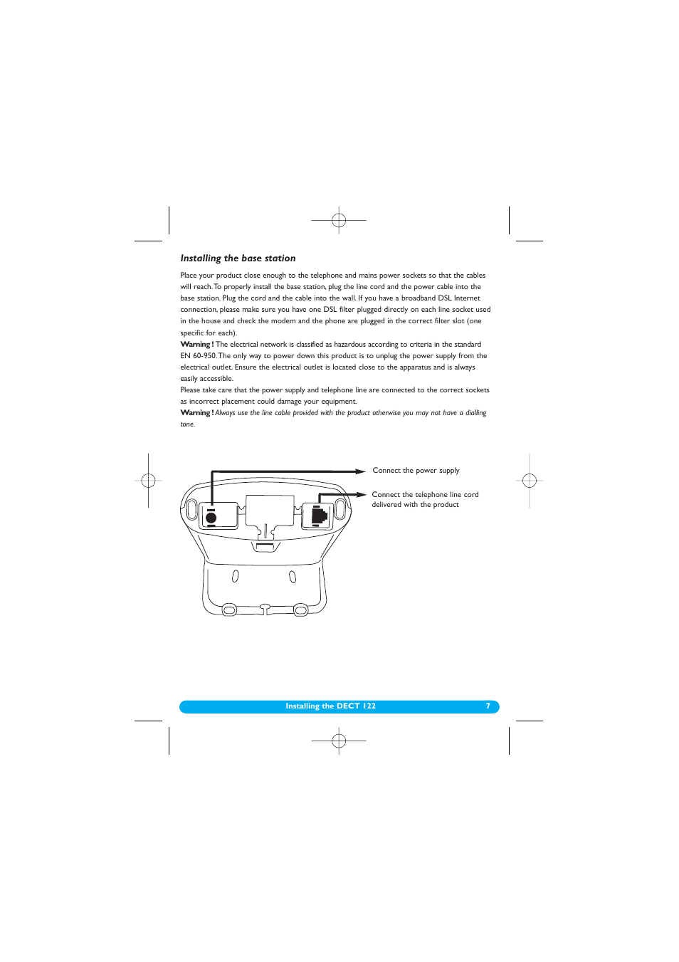 Installing the base station | Philips DECT 122 User Manual | Page 8 / 27