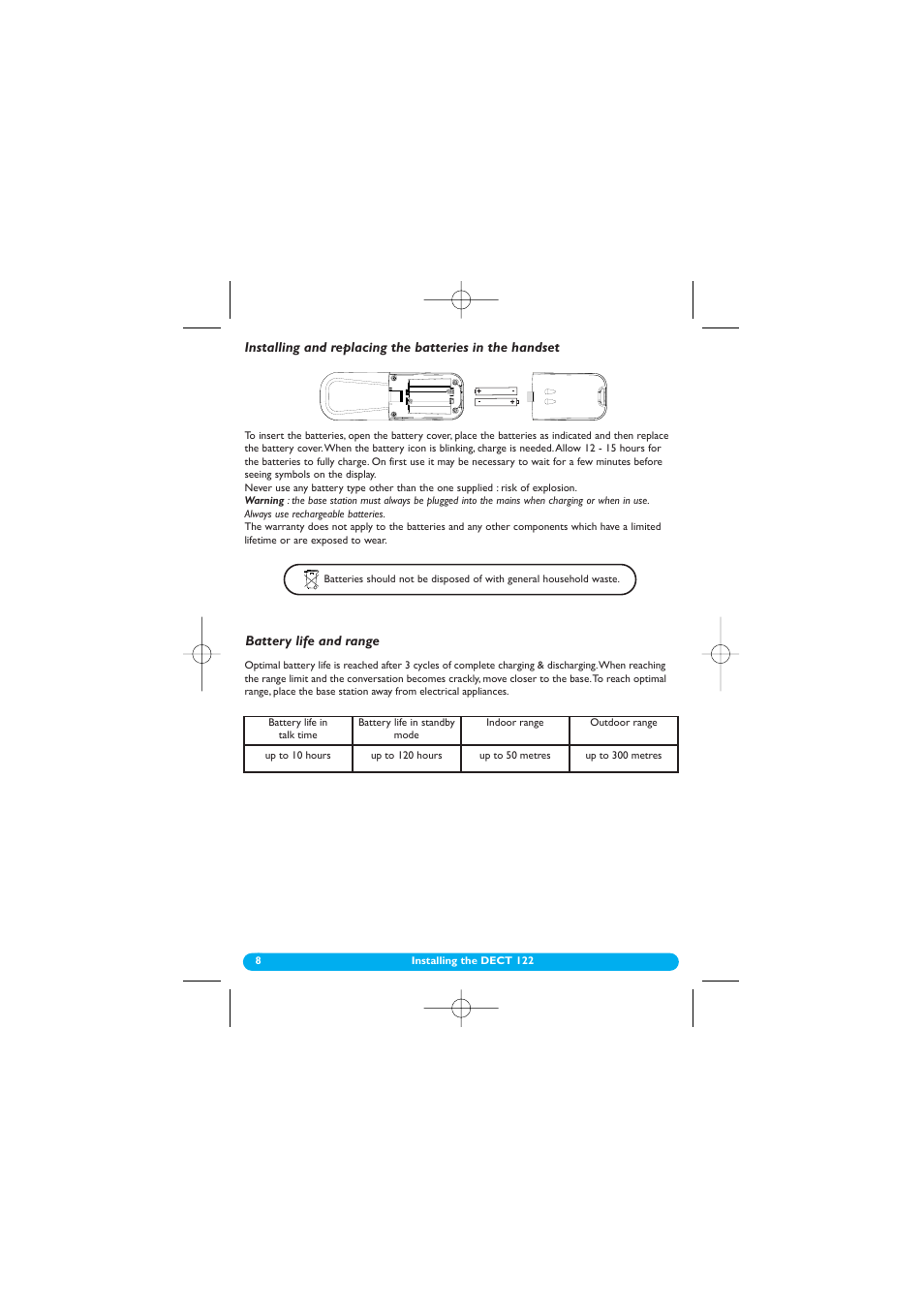 Battery life and range | Philips DECT 122 User Manual | Page 9 / 27