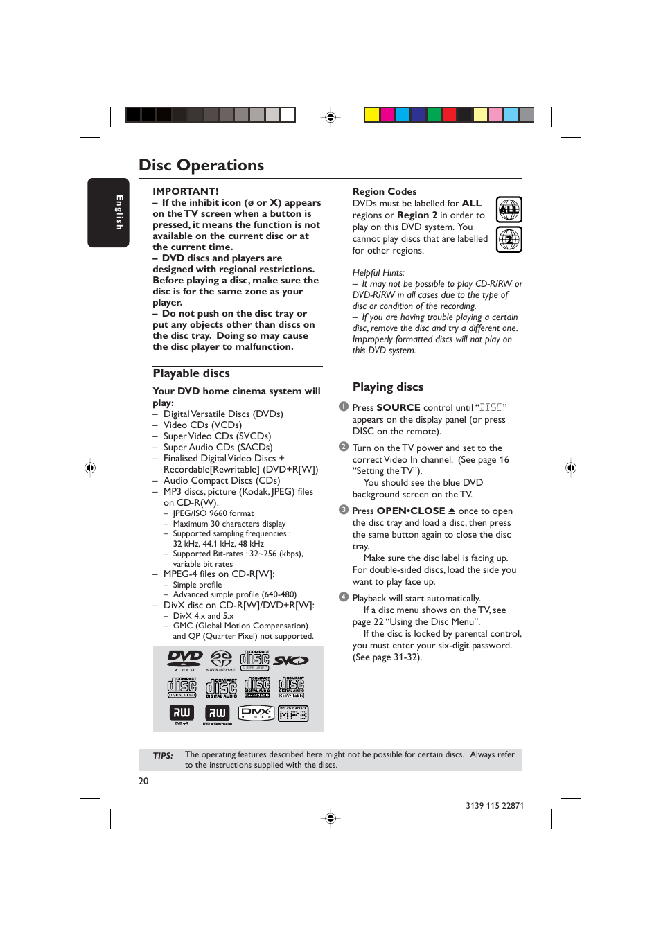 Disc operations | Philips LX3900SA User Manual | Page 20 / 49