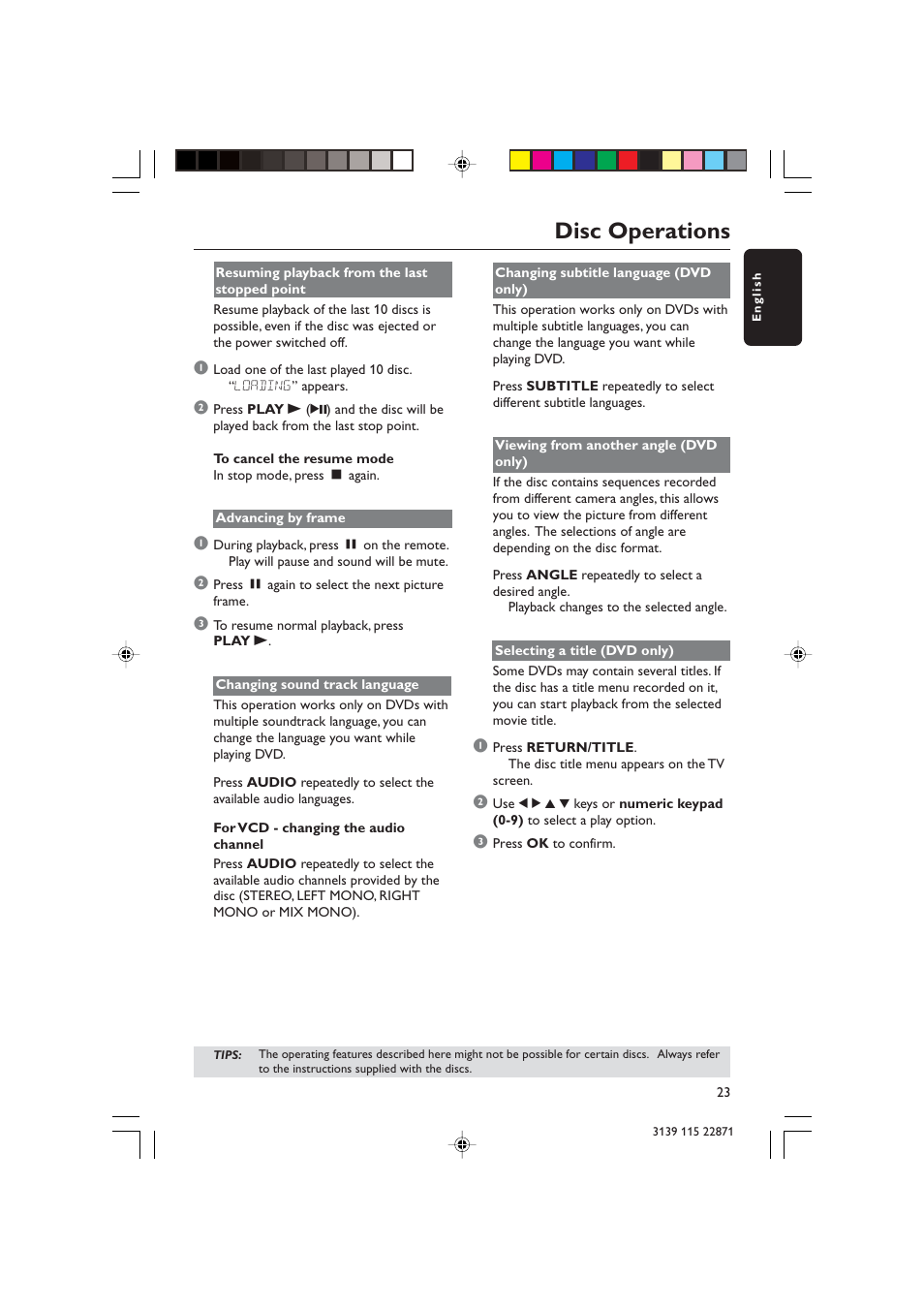 Disc operations | Philips LX3900SA User Manual | Page 23 / 49