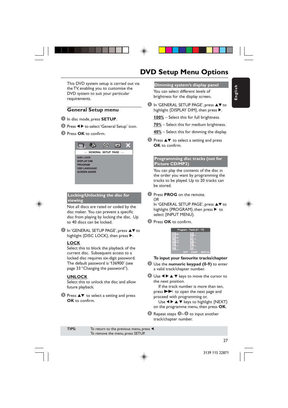 Dvd setup menu options | Philips LX3900SA User Manual | Page 27 / 49