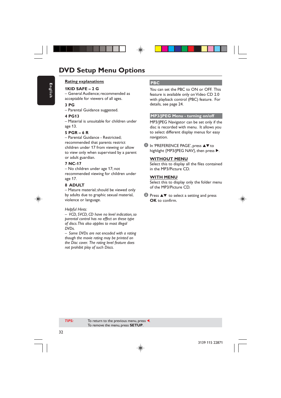 Dvd setup menu options | Philips LX3900SA User Manual | Page 32 / 49