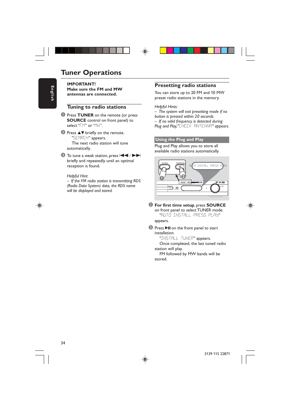 Tuner operations | Philips LX3900SA User Manual | Page 34 / 49