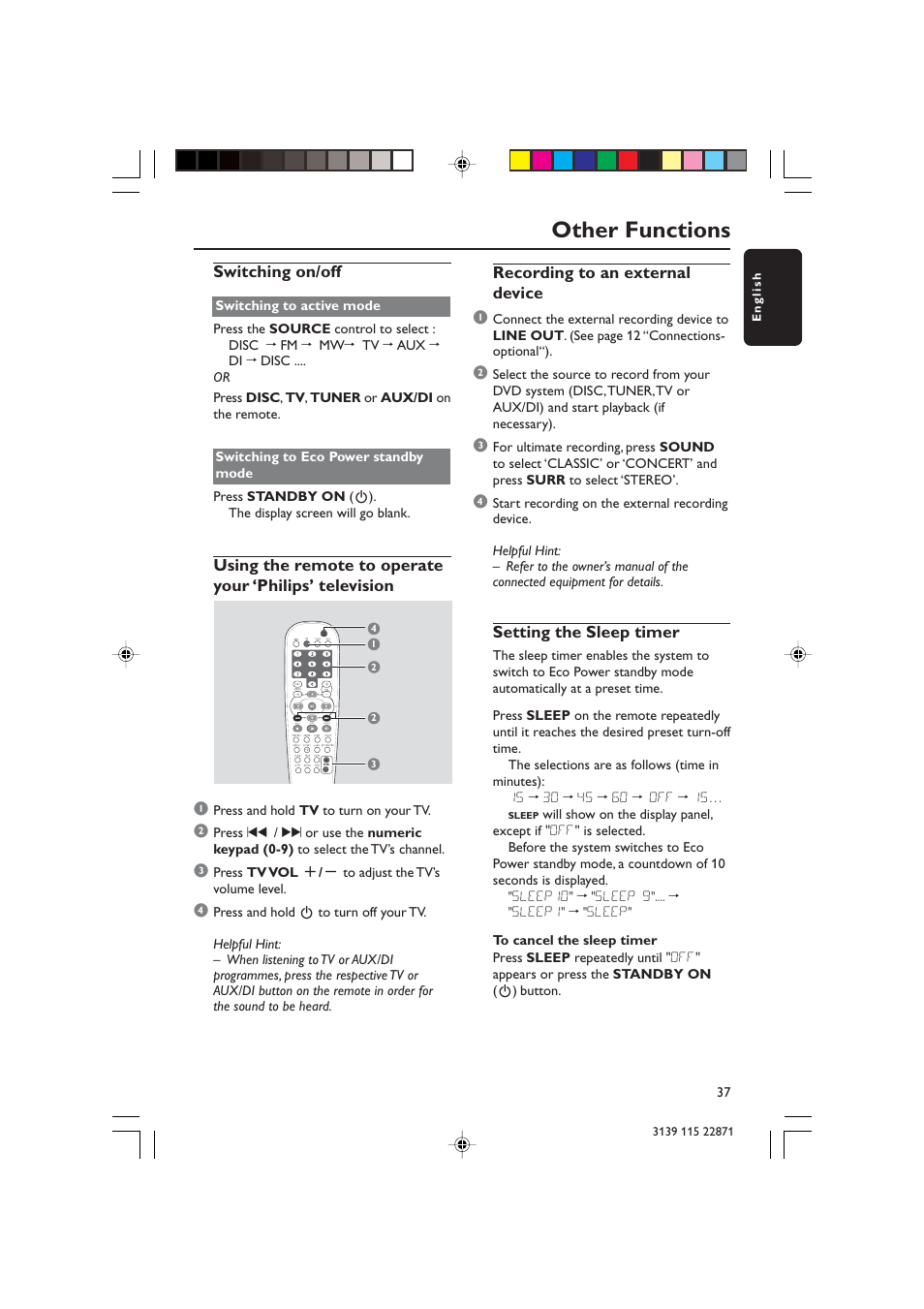Other functions | Philips LX3900SA User Manual | Page 37 / 49