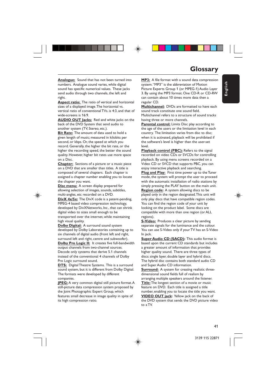 Glossary | Philips LX3900SA User Manual | Page 41 / 49