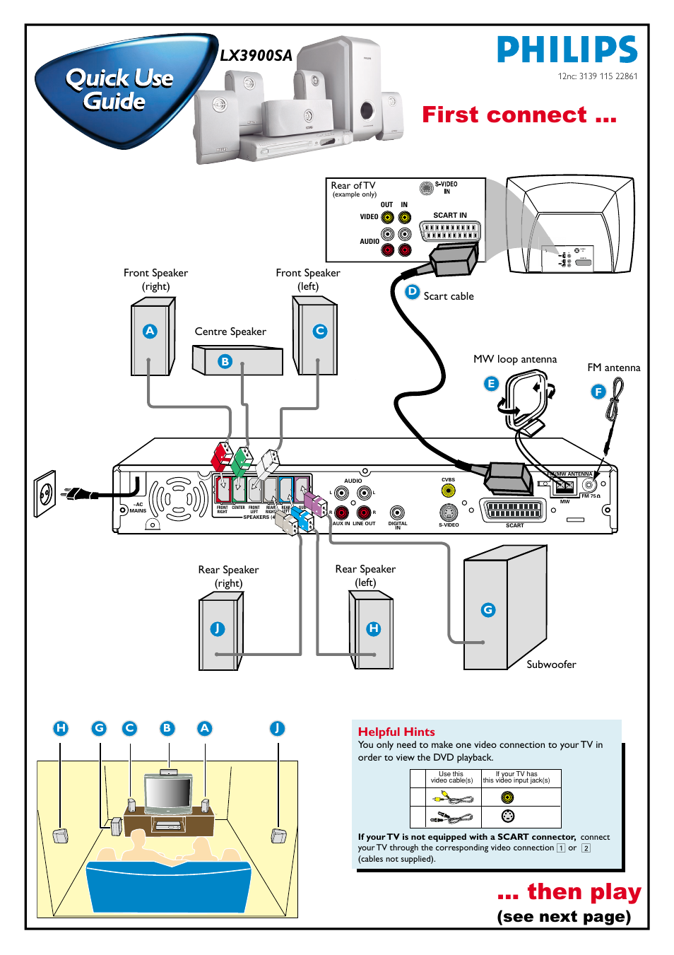 First connect ... ... then play, Lx3900sa, See next page) | Helpful hints | Philips LX3900SA User Manual | Page 42 / 49