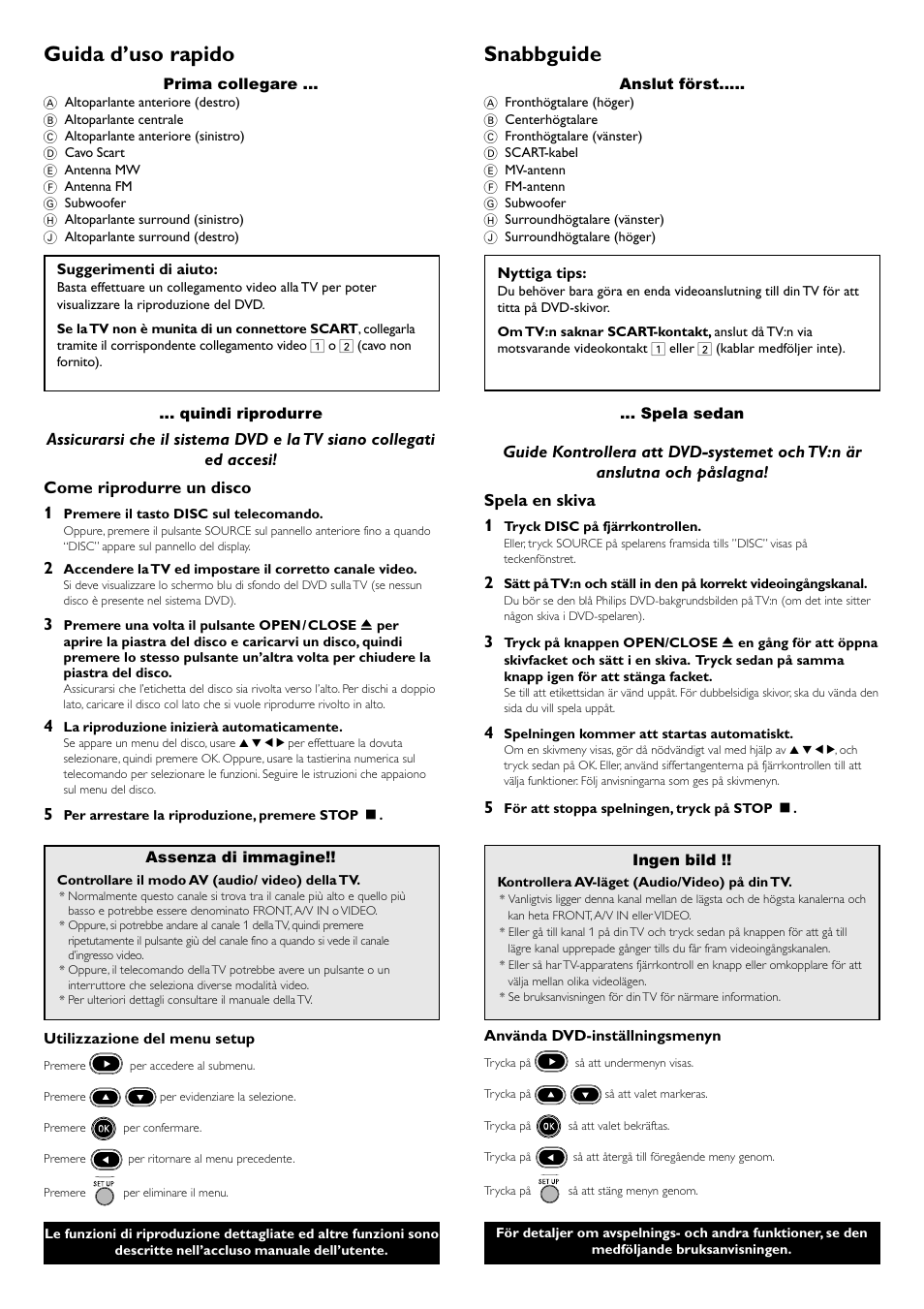 Guida d’uso rapido, Snabbguide | Philips LX3900SA User Manual | Page 46 / 49