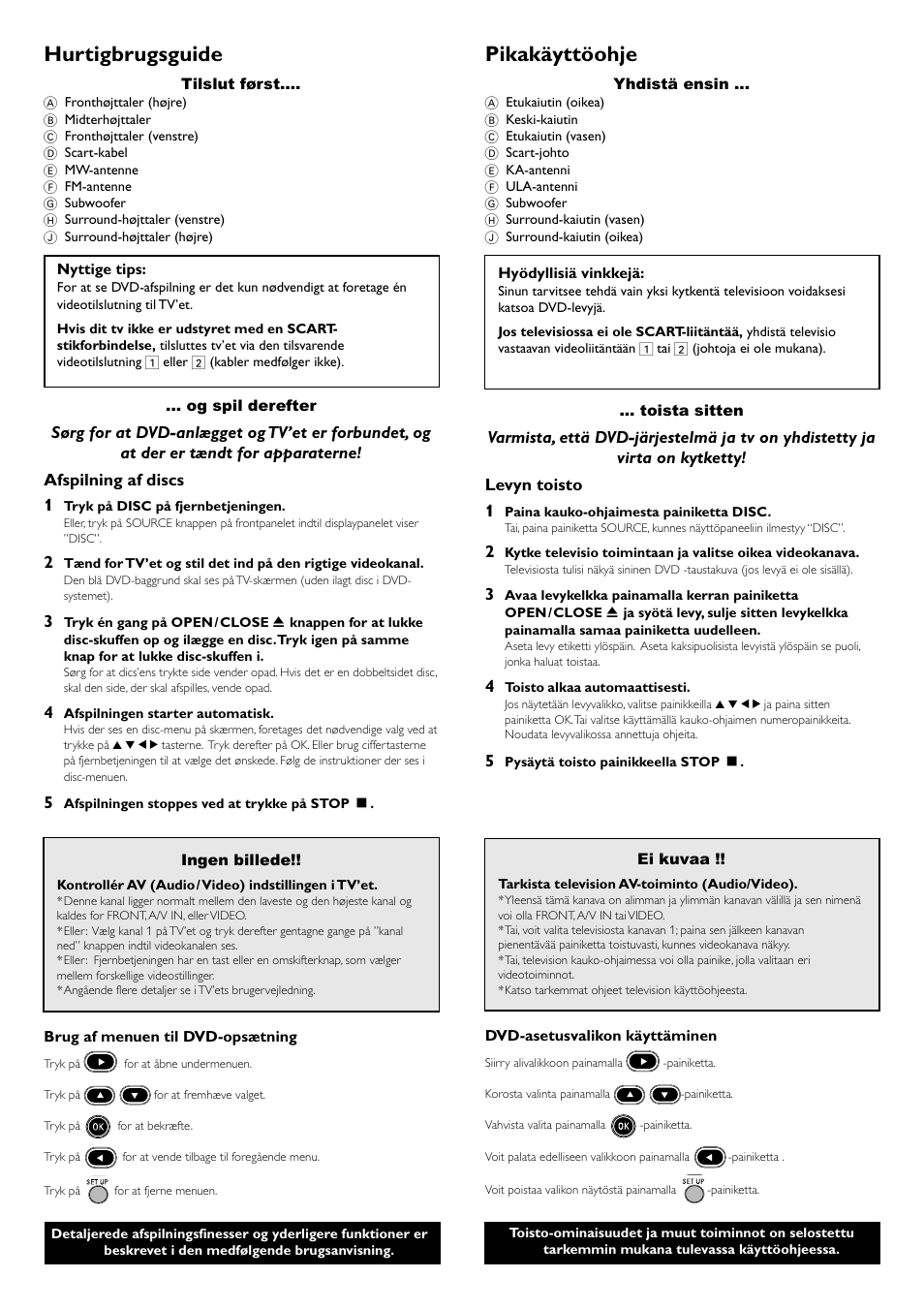 Hurtigbrugsguide, Pikakäyttöohje | Philips LX3900SA User Manual | Page 47 / 49