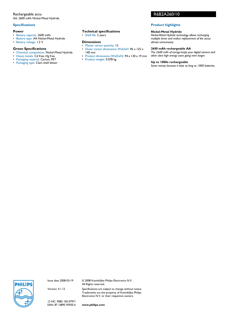 Philips R6B2A260 User Manual | Page 2 / 2