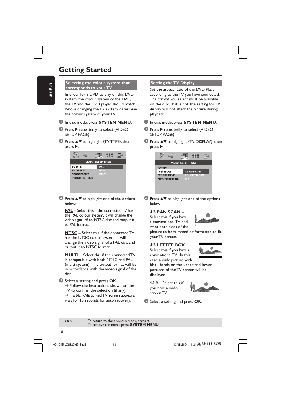 Getting started | Philips LX8320 User Manual | Page 18 / 49