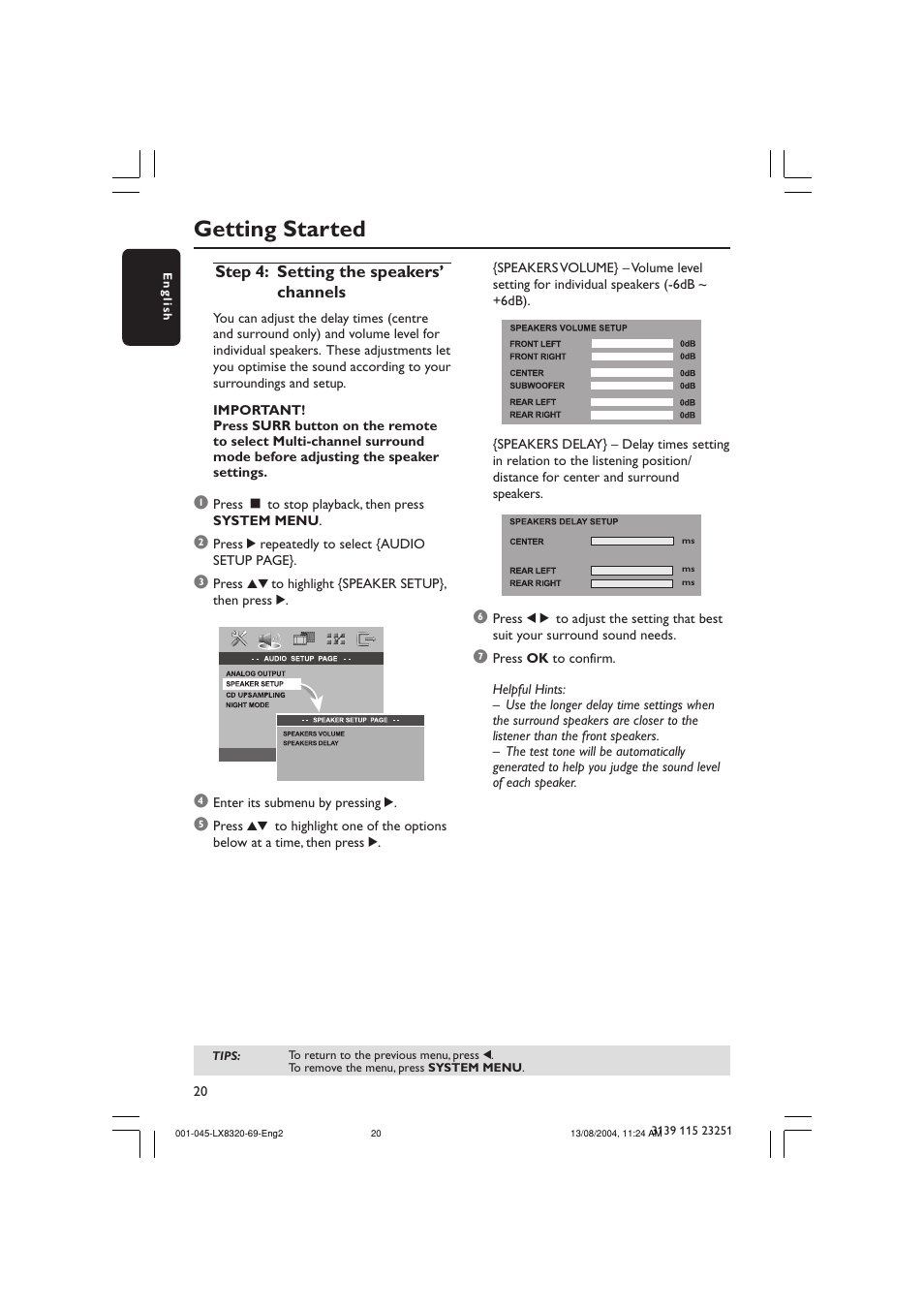 Getting started | Philips LX8320 User Manual | Page 20 / 49
