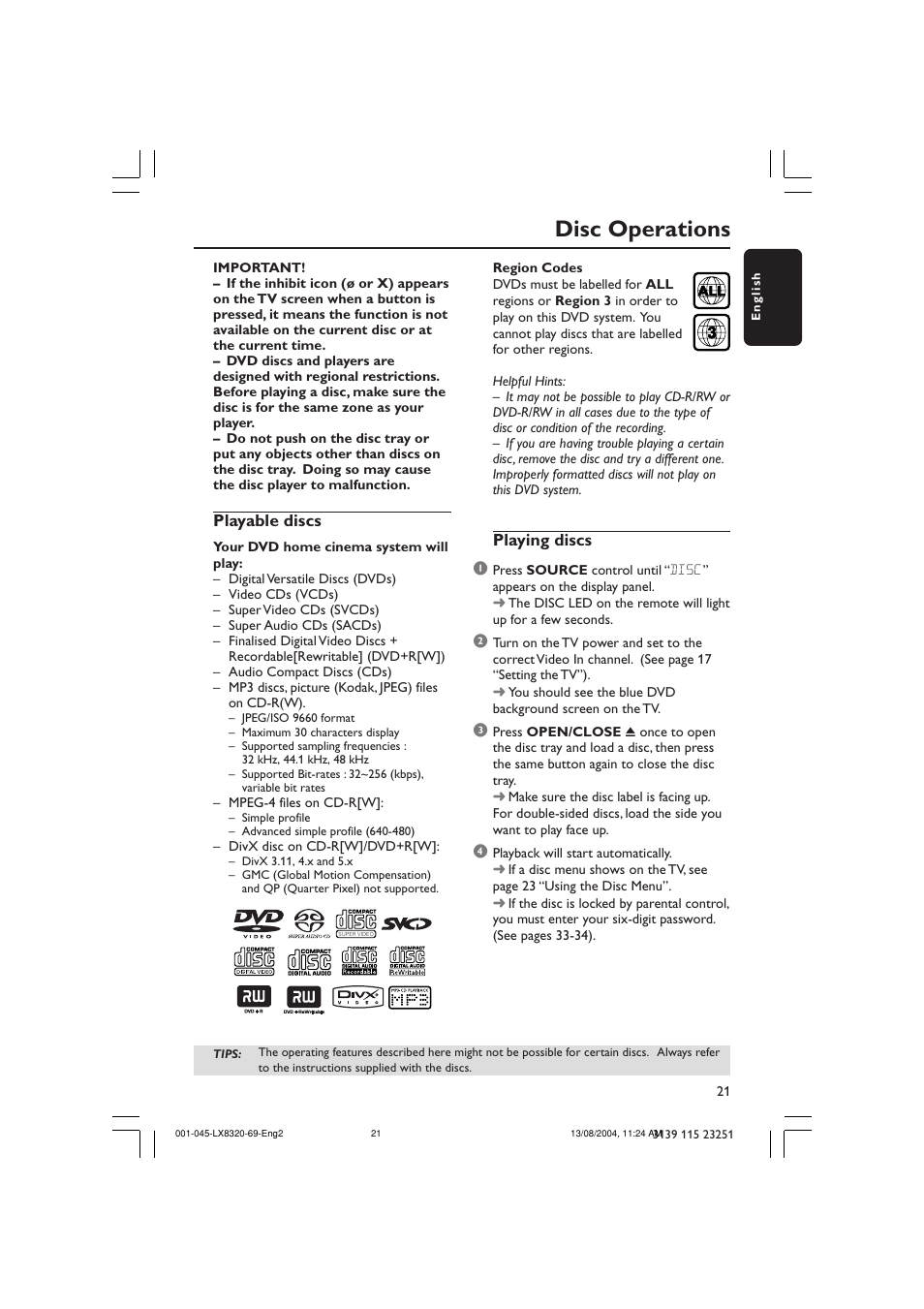Disc operations | Philips LX8320 User Manual | Page 21 / 49