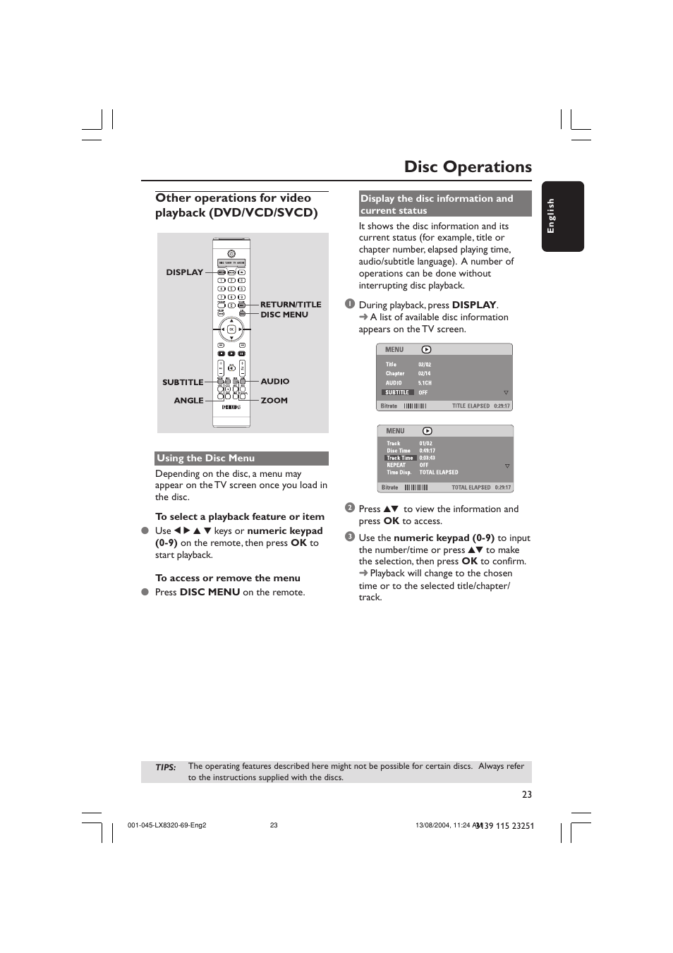 Disc operations | Philips LX8320 User Manual | Page 23 / 49