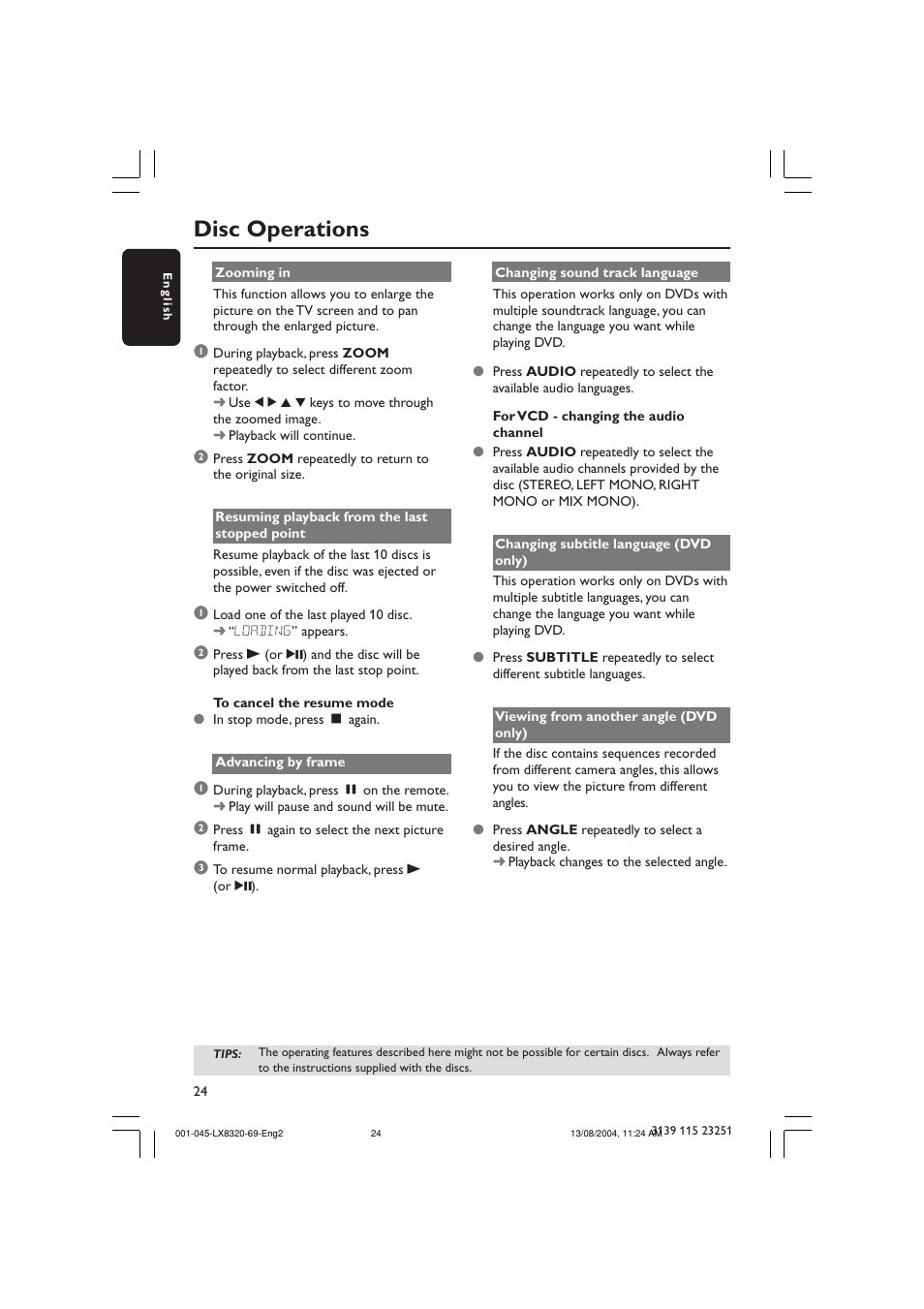 Disc operations | Philips LX8320 User Manual | Page 24 / 49