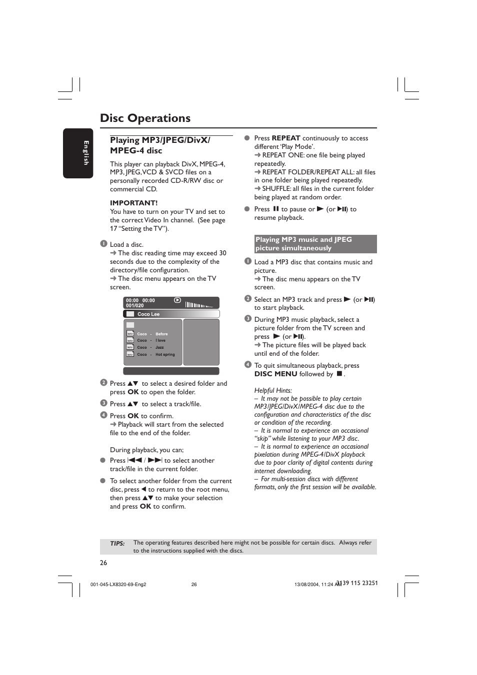Disc operations | Philips LX8320 User Manual | Page 26 / 49