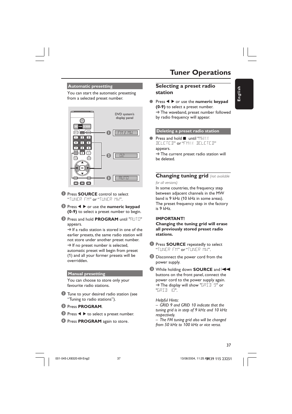 Tuner operations | Philips LX8320 User Manual | Page 37 / 49