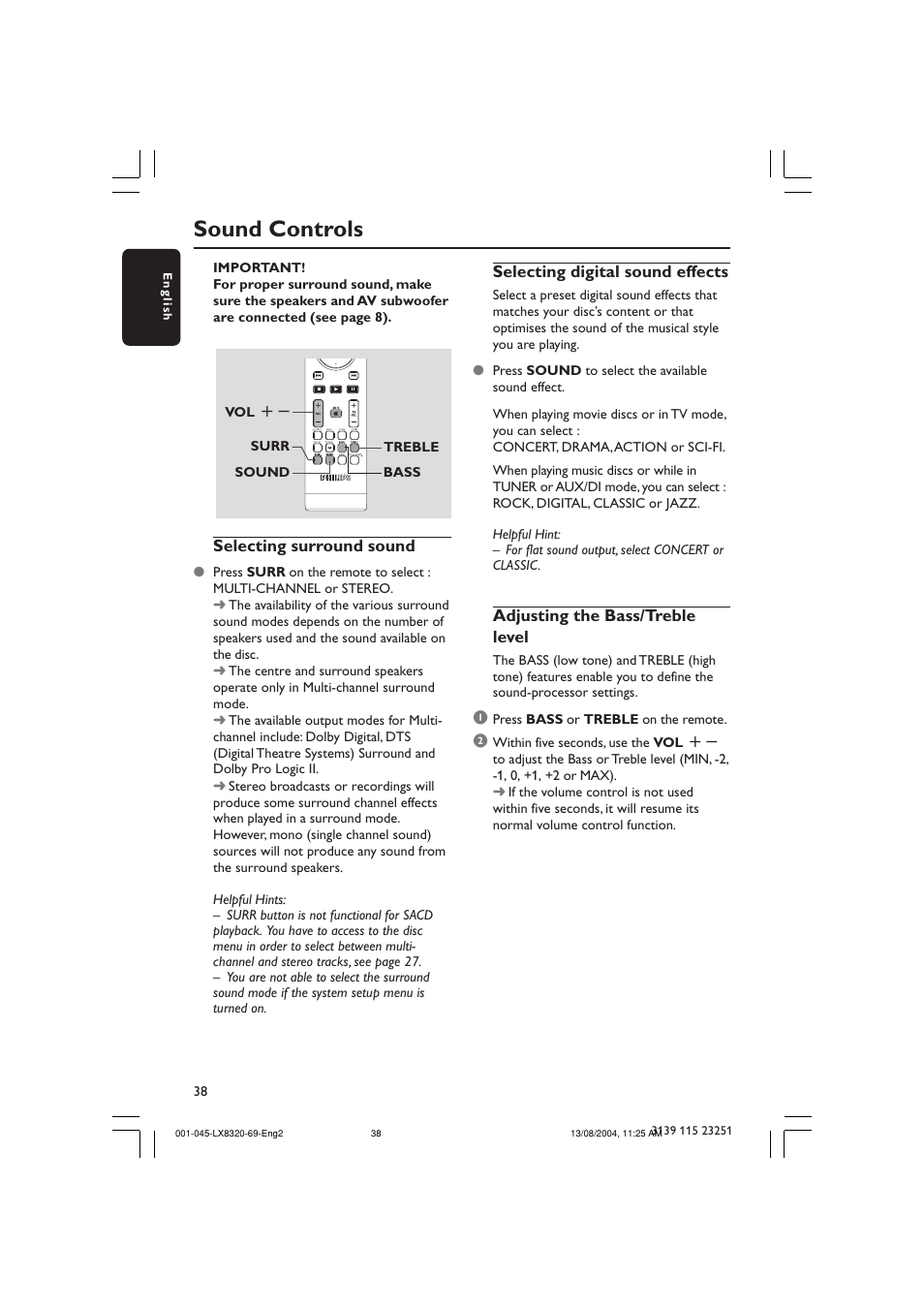 Sound controls | Philips LX8320 User Manual | Page 38 / 49