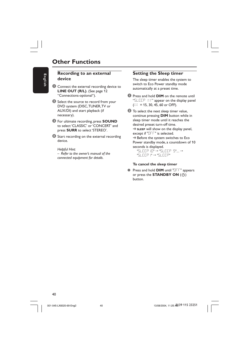 Other functions | Philips LX8320 User Manual | Page 40 / 49